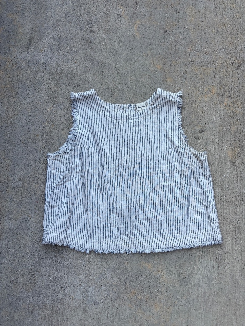 Altar'd State Frayed Raw Edge Striped Tank Sz L Button Back Coastal Boho